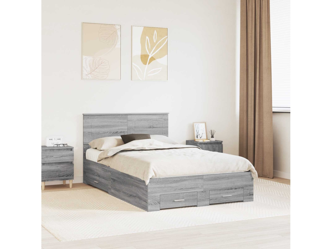 Vidaxl Estrutura Da Cama Com Gaveta Cinza Sonoma 120 X 200 Cm