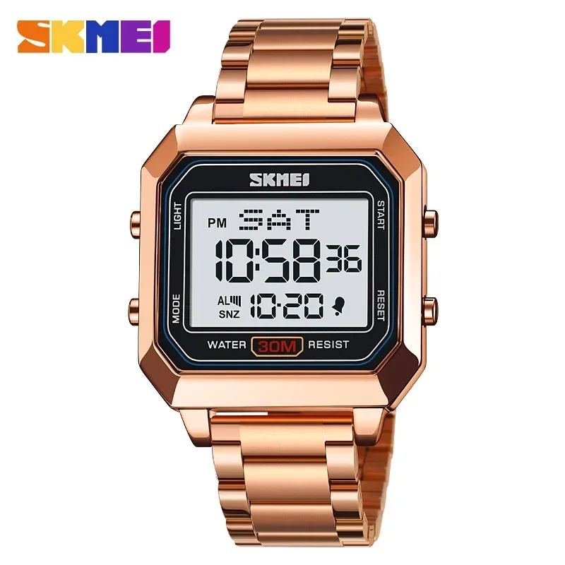 Relógio Digital Masculino MDUG com Pulseira Quadrada de Aço Inoxidável (ouro rosa)