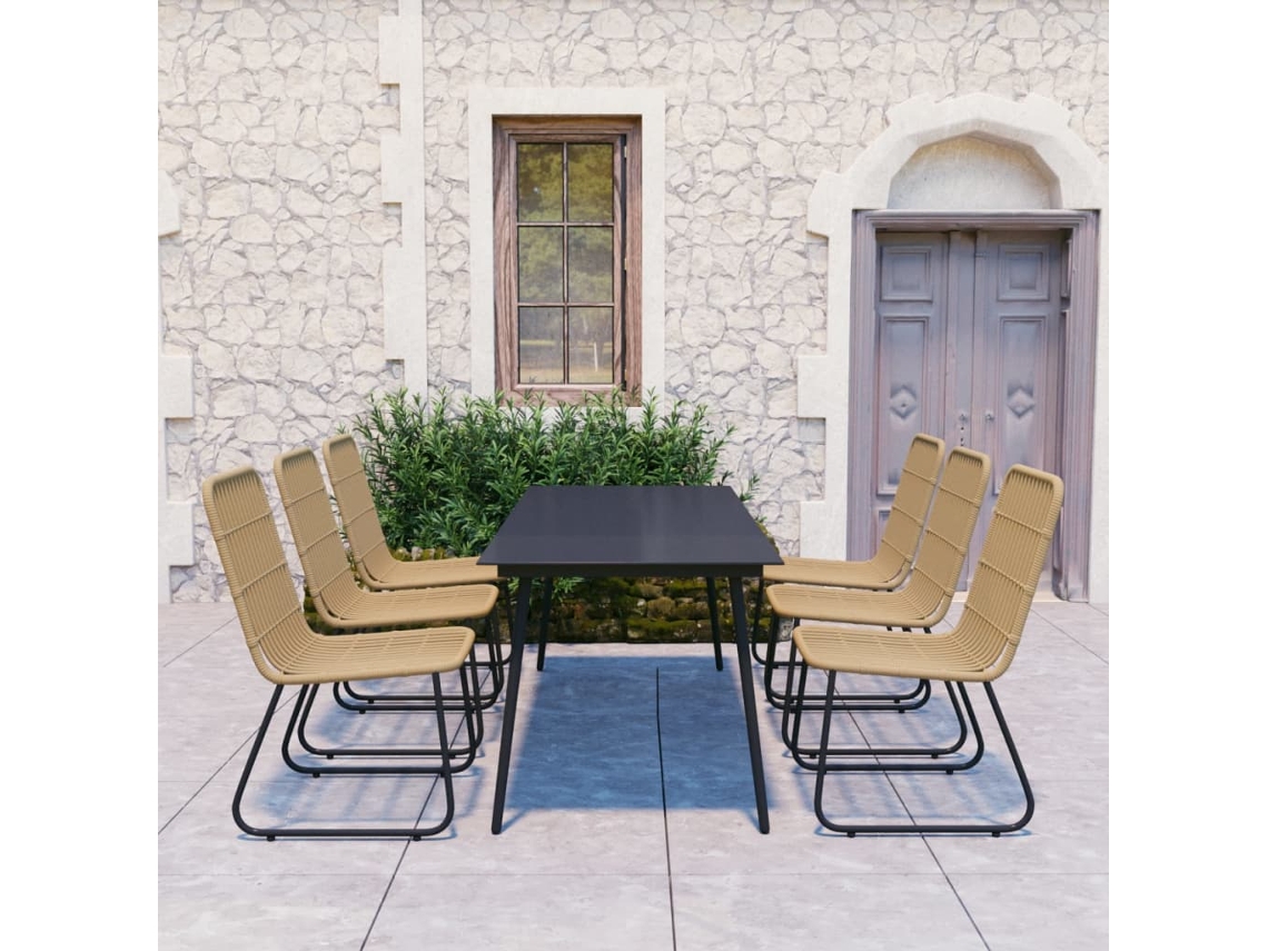 Vidaxl 7 Pcs Conjunto De Jantar Para Exterior Vime Pe E Vidro