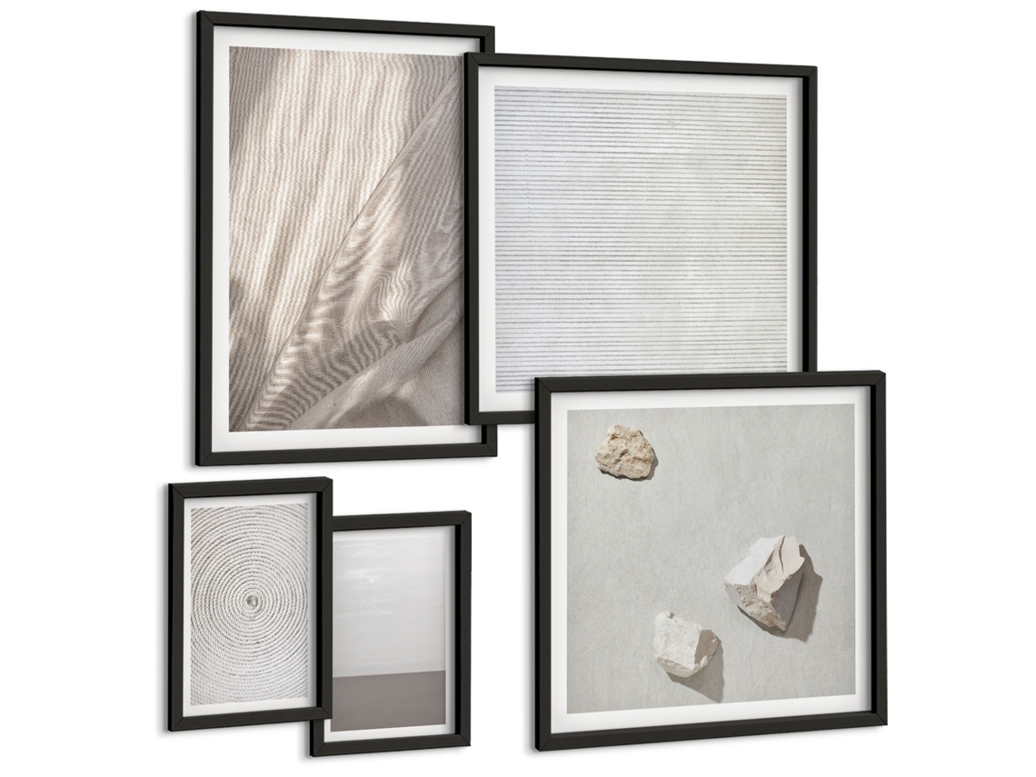 Galeria De Pinturas Murais Linhas Abstratas Azuis Moldura Preta Pinturas De Quarto Espelharte (conjunto De 5 Imagens)