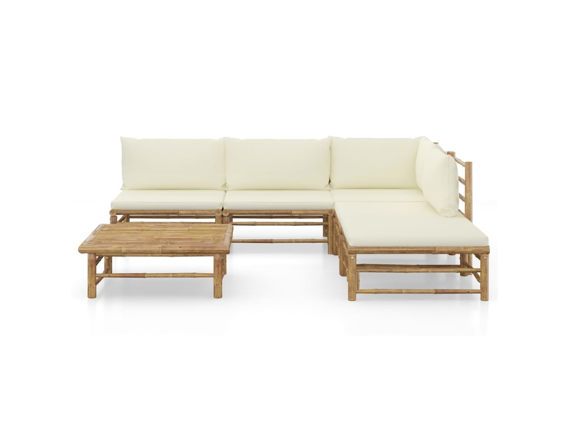 Maison Exclusive - 6 Pcs Conj. Lounge P/ Jardim Em Bambu C/ Almofadões Branco Nata