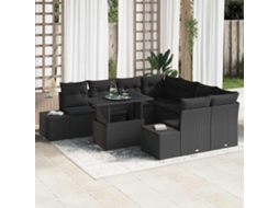 Vidaxl Conjunto De Sofá De Jardim 9 Unid. Preto Vime Pe