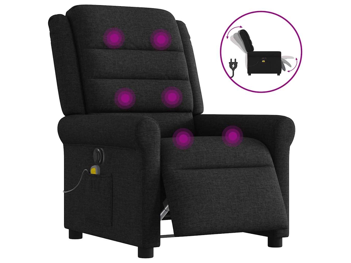 Vidaxl Poltrona Reclinável De Massagens Elétrica Tecido Preto