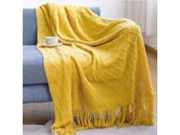 Cobertor De Lã Tricotada Com Franjas, Cor Sólida, Amarelo Nórdico Escocês, Cobertor Macio Da Moda, Colcha Decorativa Para Sofá, 13-aquaforge