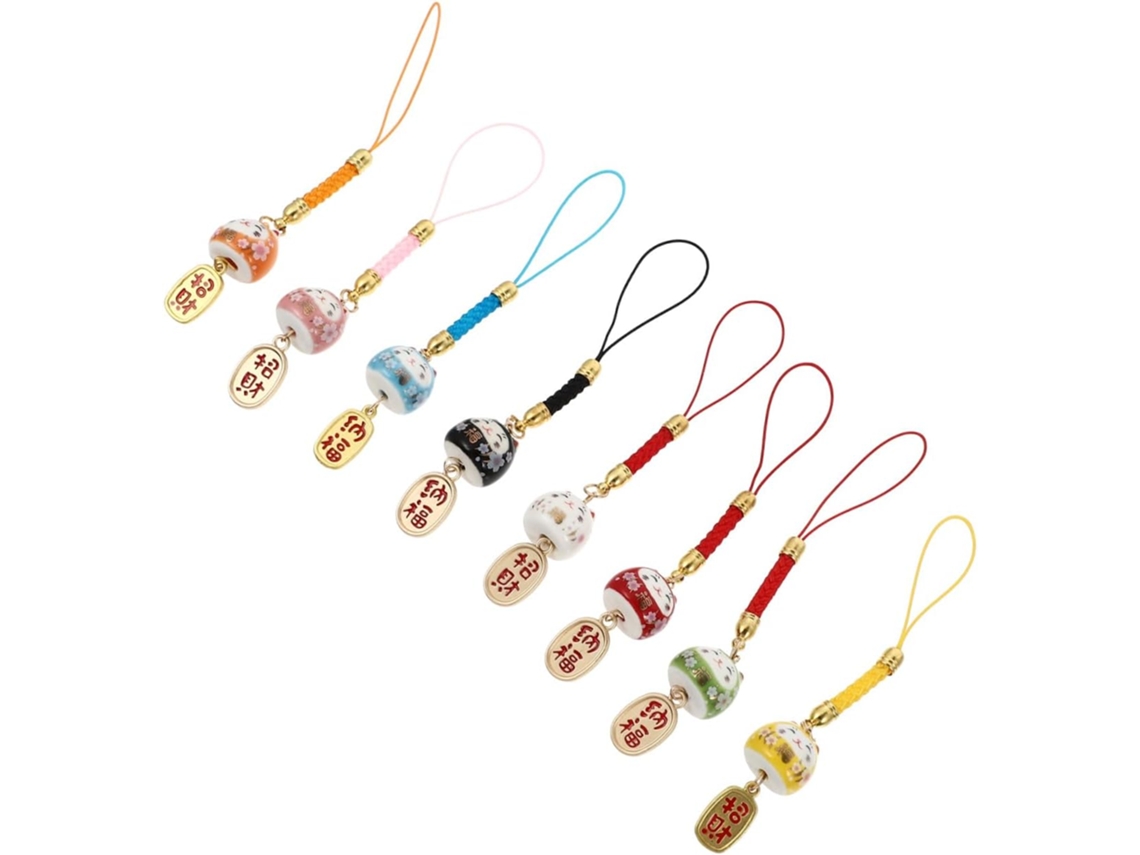 Conjunto de 8 Pingentes de Amuleto de Gato em Cerâmica para Celular, Decoração SFUSHOS