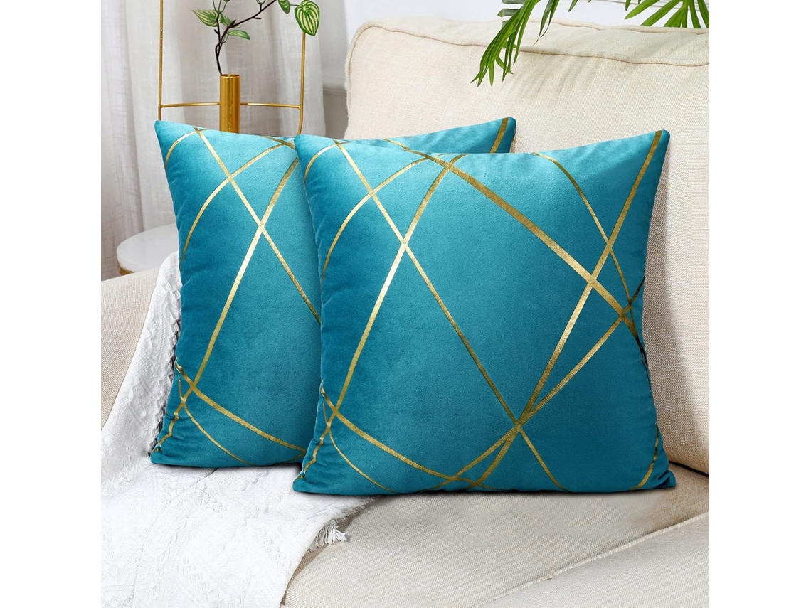 Conjunto De 2 Sofás Verdes (sem Capa De Almofada) Capa De Almofada De Veludo 45 X 45 Cm Capa De Almofada Decorativa Almofada Geométrica Com Linhas Dou