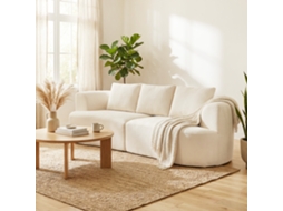 Sofá Chenille De 260 Cm, 3 Lugares, Assento Largo E Estofado Com Molas. Espuma De Alta Densidade, 3 Travesseiros Inclusos, Na Cor Branco Cremoso