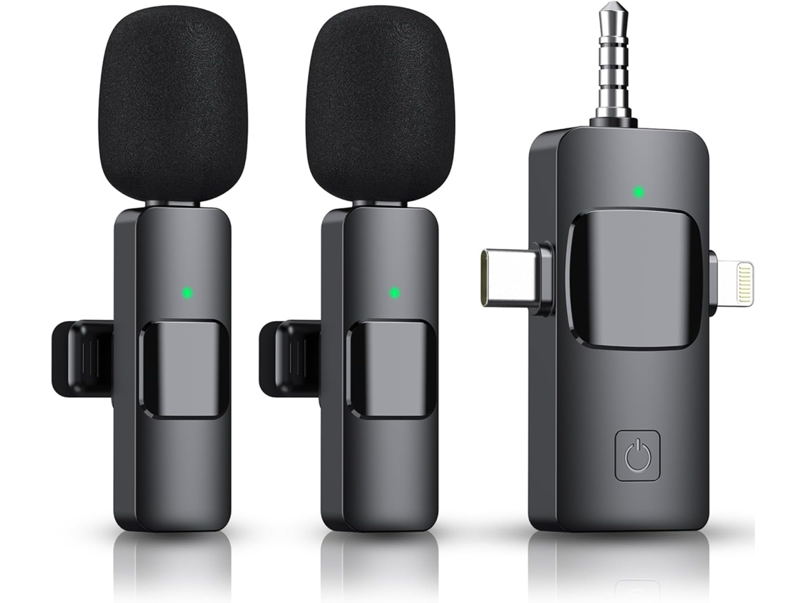 Microfone Sem Fio 3 Em 1 De Lapela Com Função Redução Ruído, Compatível Celular/ Câmera/ Laptop Iphone/ Android Aquaforge