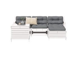 Vidaxl 5 Pcs Conjunto De Sofás De Jardim Madeira Pinho Maciça Branco