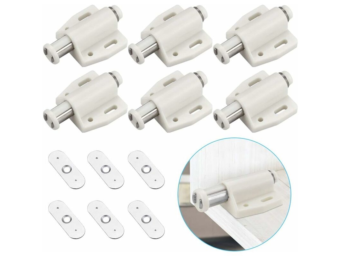 6 Fechaduras Magnéticas De Plástico Com Fecho Suave Para Portas, Armários, Gavetas E Guarda-roupas De Correr - Branco