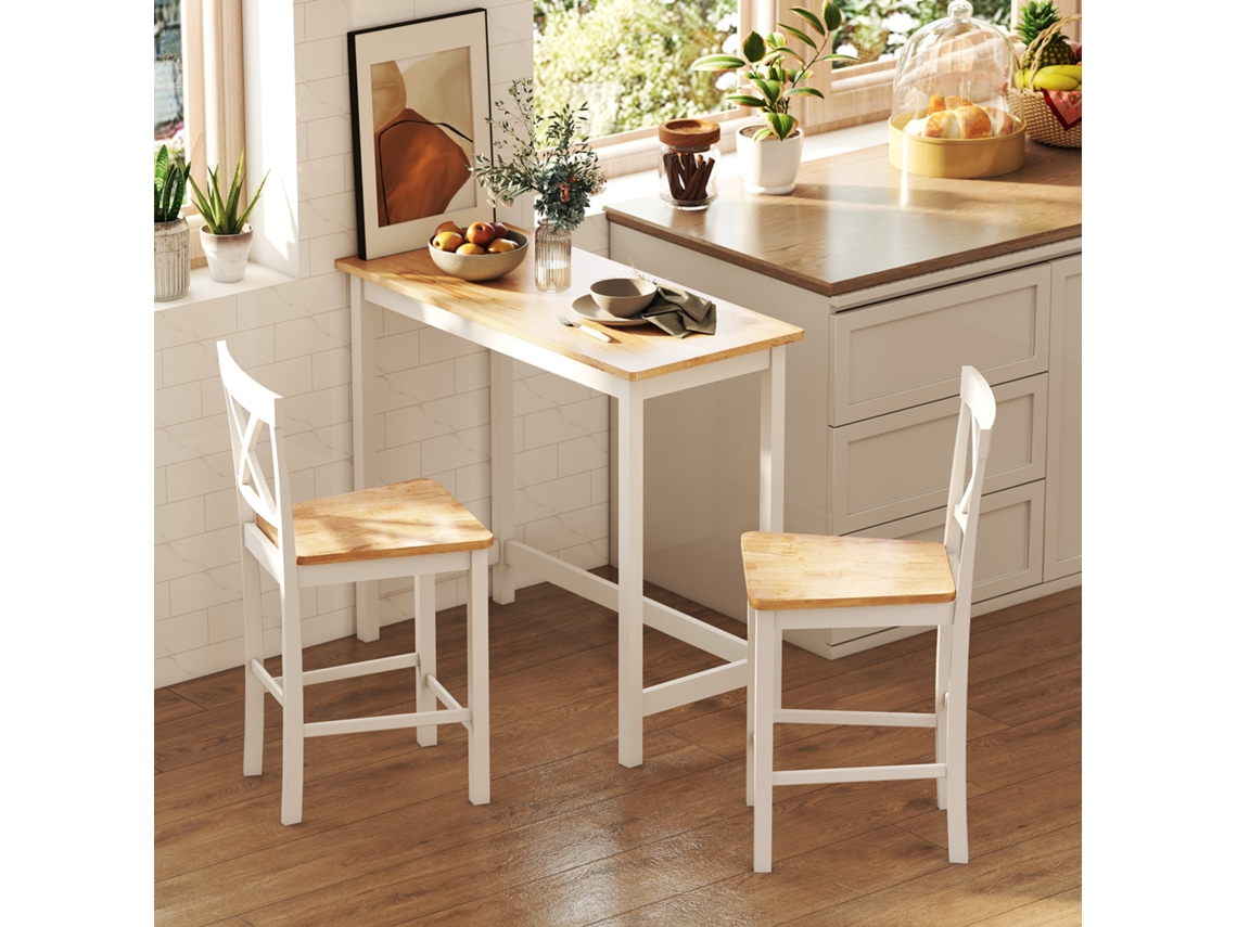 Bar Table. Oak Look, Compact, Space For 2 People, Natural Wood + White