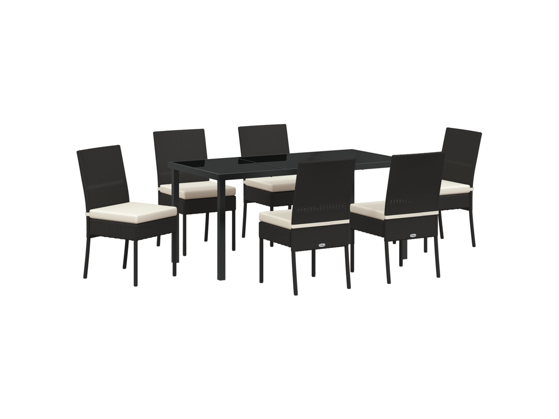 Conjunto 7 De Jantar De Jardim Vidaxl Preto Rattan Poliéster