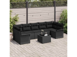 Vidaxl Conjunto De Sofá De Jardim 8 Unid. Preto Vime Pe