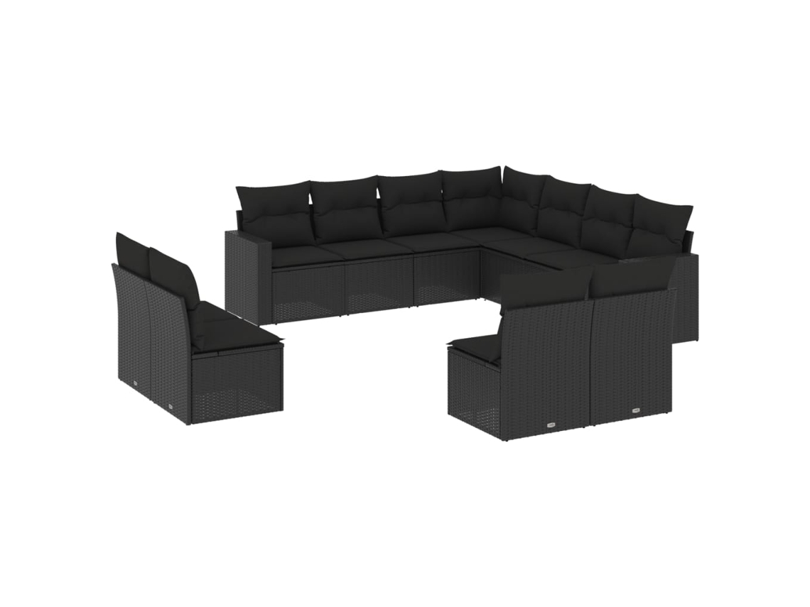 Maison Exclusive - 11 Pcs Conjunto Sofás De Jardim C/ Almofadões Vime Pe Preto