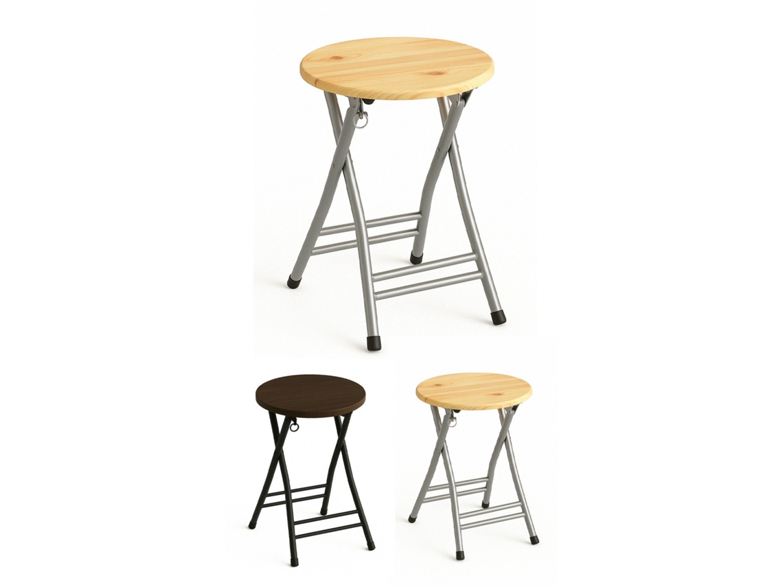 Taburete Plegable Metálico 30x45cm Con Reposapiés Y Anilla De Seguridad | Ideal Para Cocinas, Terrazas, Eventos Y Oficinas Plata / Haya Pack 2 Uds
