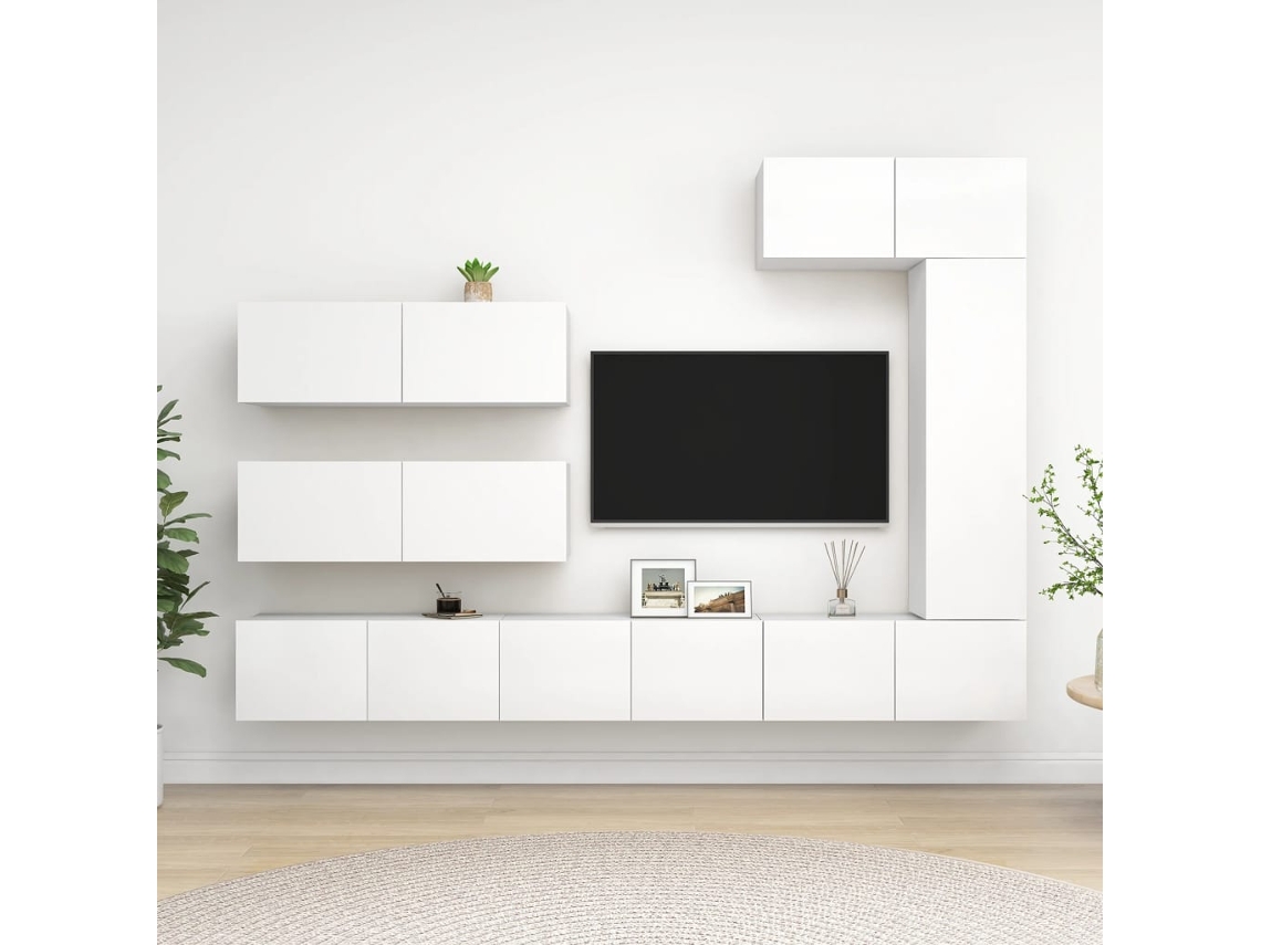 Vidaxl 7 Pcs Conjunto De Móveis De Tv Derivados De Madeira Branco