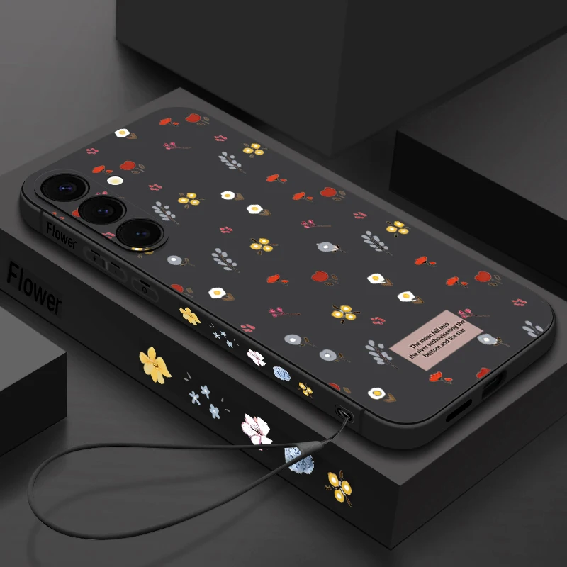 Capa Magnética Para Celular Galaxy S23 Com Estampa De Flor E Cordão (preto)