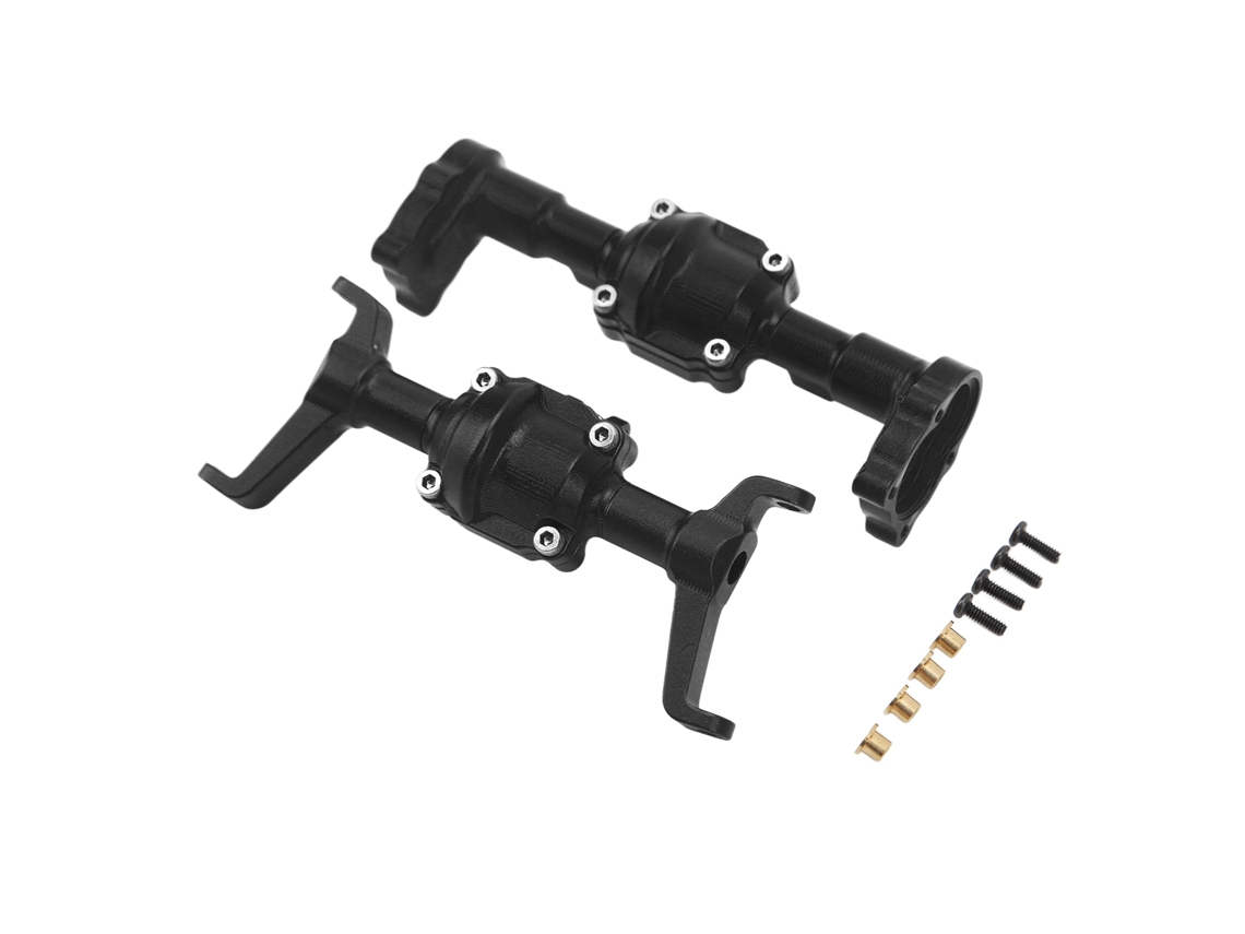 Mali conjunto de Cárter de Eixo Dianteiro e Traseiro Cnc de Alumínio para Carro Rc Fms Fcx24 1/24 Preto