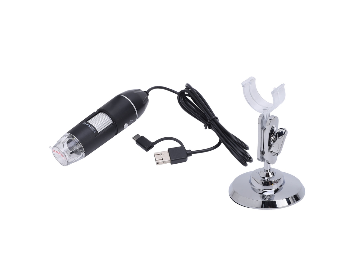 Microscopio Usb 1600x Portátil Electrónico Digital 3 En 1 De Mano Con Soporte Giratorio 360 Y 8 Luces Led