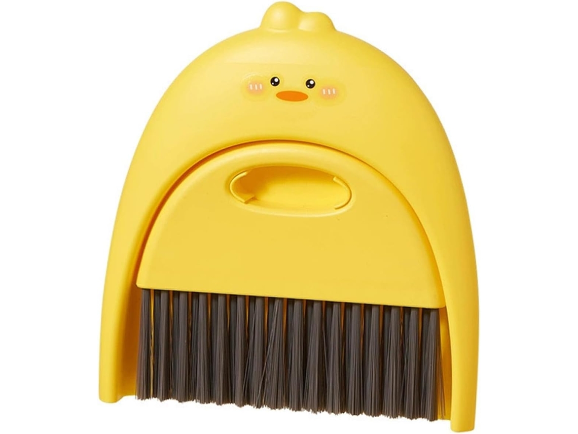 Conjunto De Mini Vassoura E Pá Lixo Mesa Em Plástico Amarelo