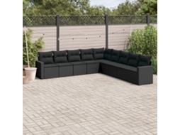 Vidaxl 9 Pcs Conjunto De Sofás P/ Jardim C/ Almofadões Vime Pe Preto