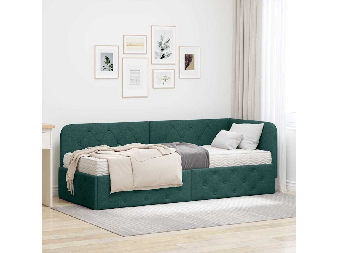 Vidaxl Estrutura De Cama De Canto Verde Escuro 80 X 200 Cm Tecido