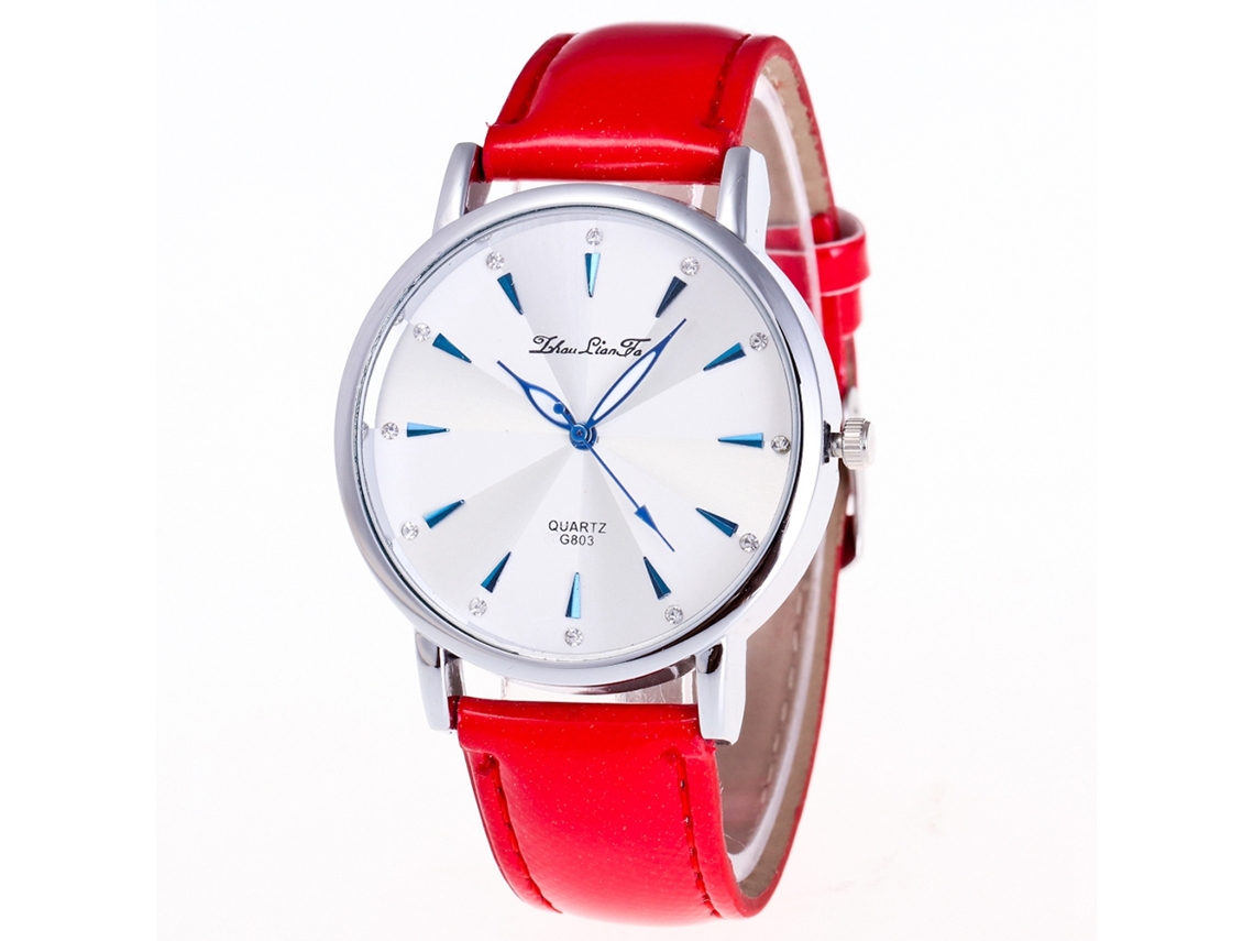 Relógio de Pulso Feminino de Quartzo com Pulseira de Couro Pu Leisure Wristwatch (vermelho)