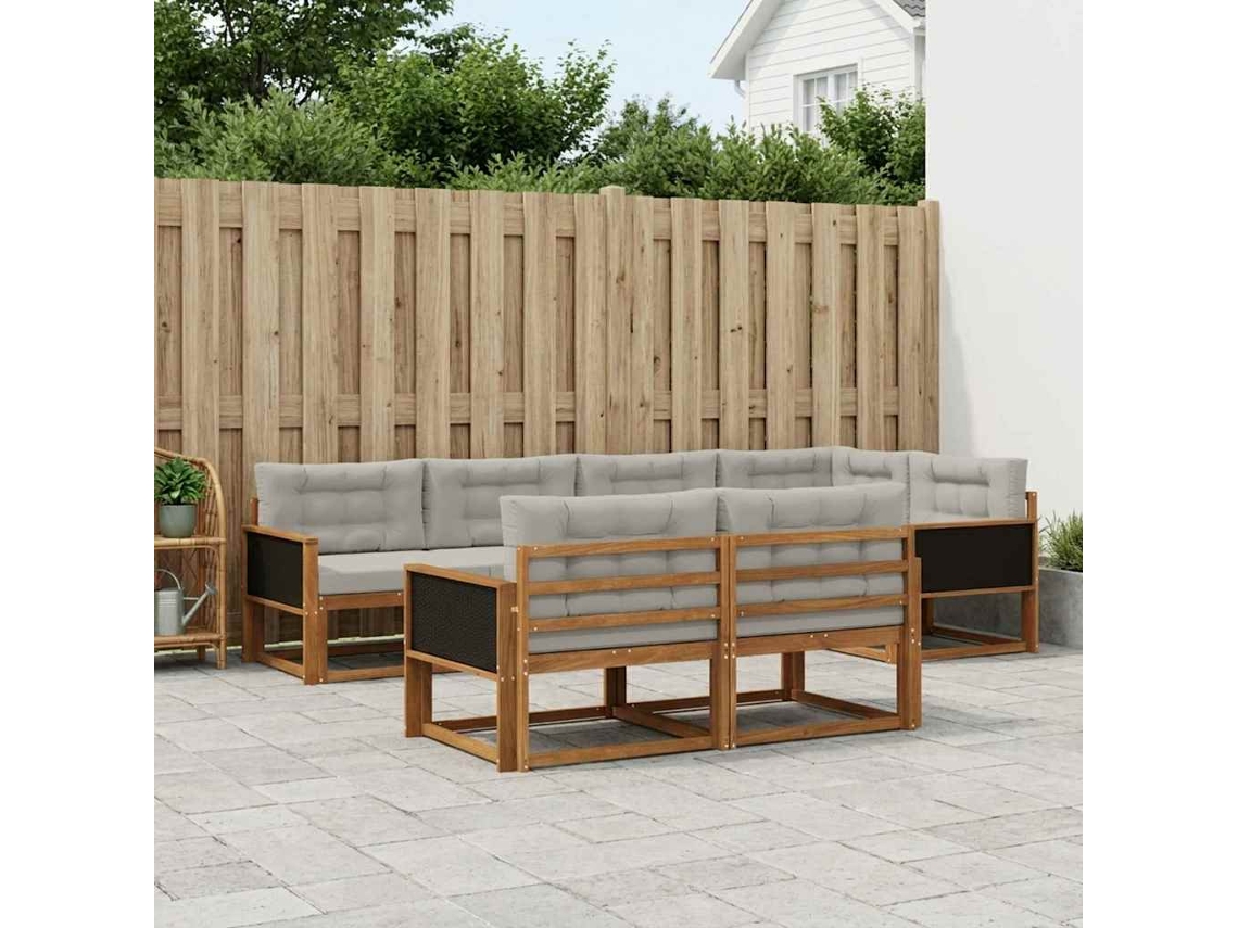 Vidaxl Conjunto De Sofás Para Exterior 7 Pcs Natural E Cinza Claro