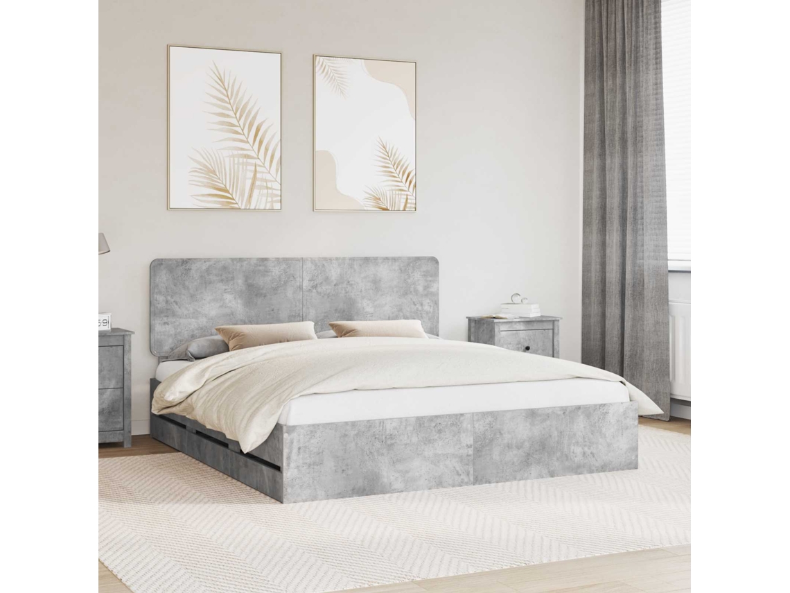 Vidaxl Estrutura Da Cama Cinzento 180 X 200 Cm Madeira De Engenharia