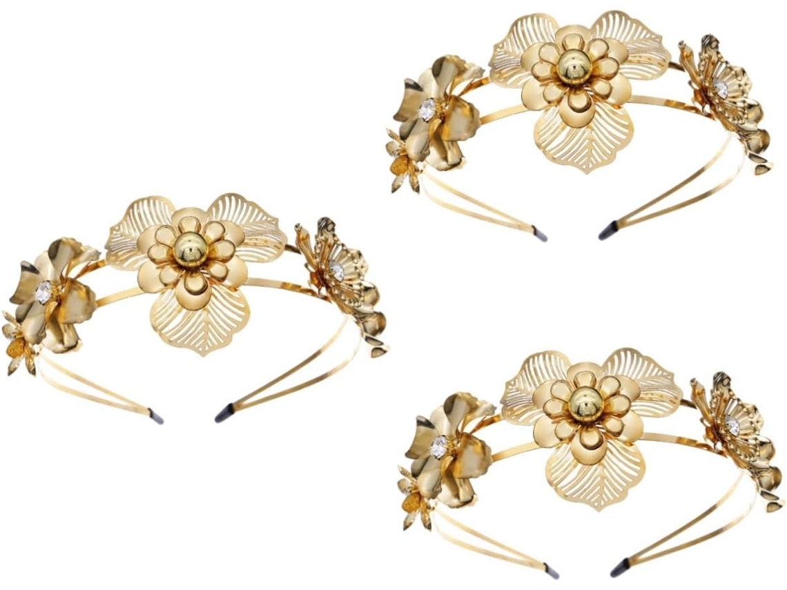 Conjunto De 3 Peças Com Coroa Dupla Dourada, Elegante Acessório Para Fotografia De Casamentos, Festas E Ensaios Fotográficos.
