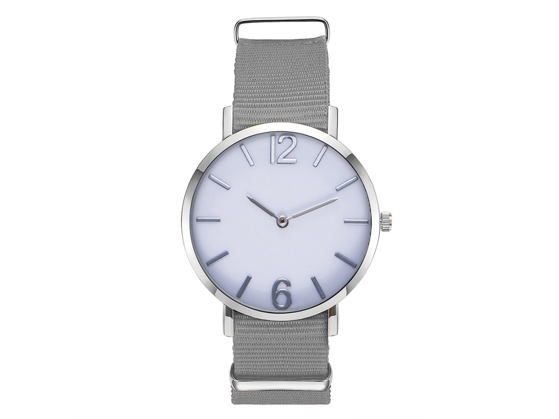 Relógio masculino de quartzo com pulseira de nylon cinza casual e elegante.