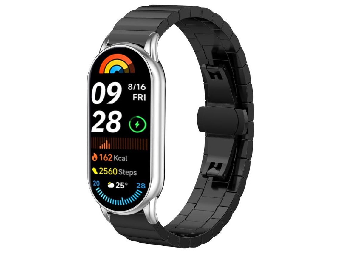 Bracelete Para Xiaomi Smart Band 10/9/8 Nfc - Aço Inoxidável - Textura De Bambu Com Uma Conta (14mm) Preta