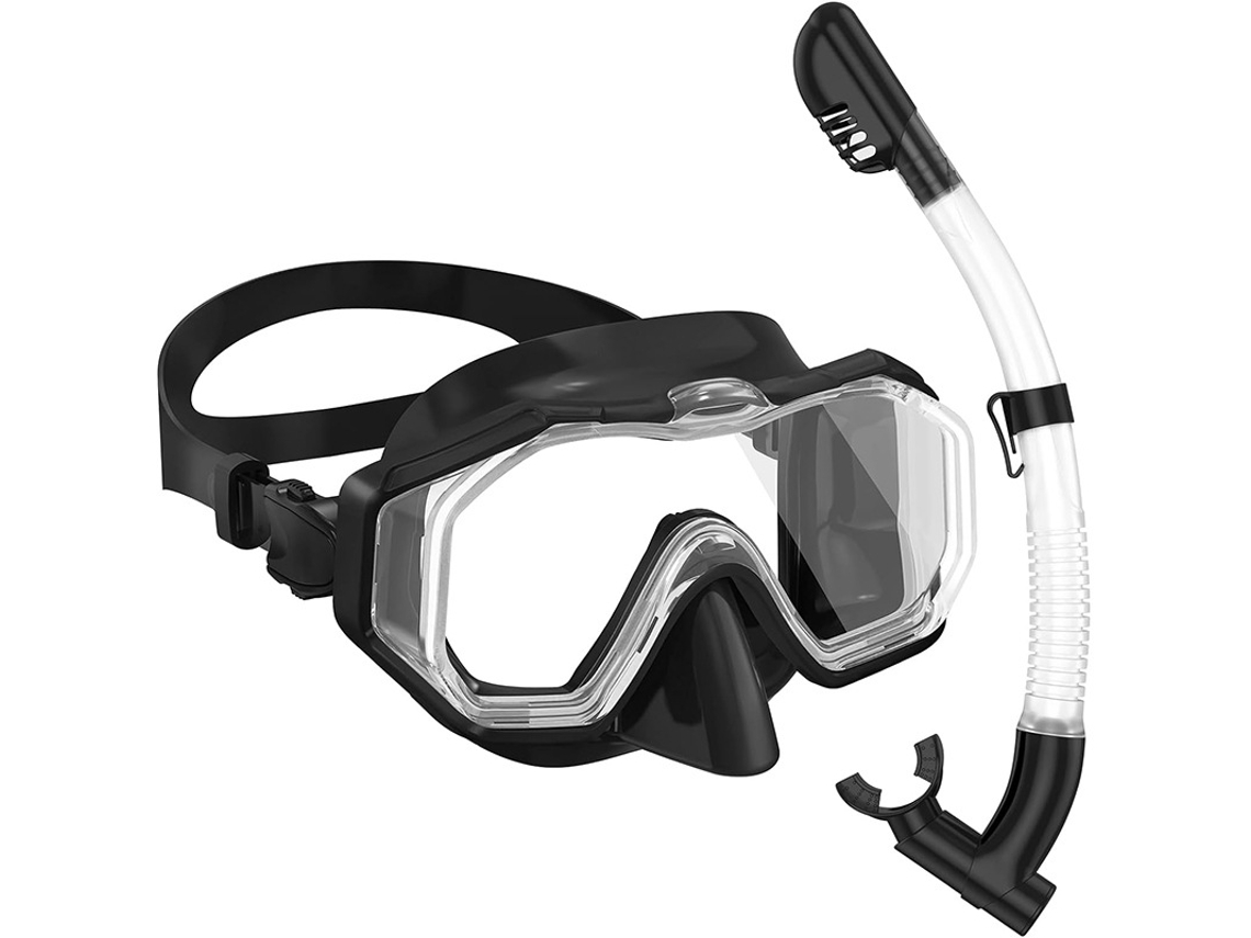 Conjunto de máscara de snorkel Czhhmart Clear Visão com tubo seco, modelo infantil. Preto.