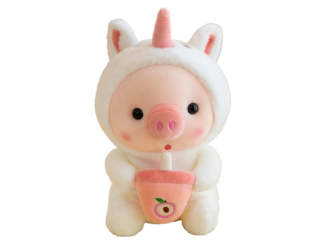 Primerox boneca de Pelúcia Porquinho 25cm com Xícara de Chá de Leite Macia Fofa Decoração Presente para Crianças