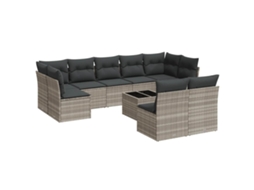 Conjunto de 10 Sofás Jardim com Almofadões Vime Pe Cinzento Claro MAISON EXCLUSIVE (10 pcs)