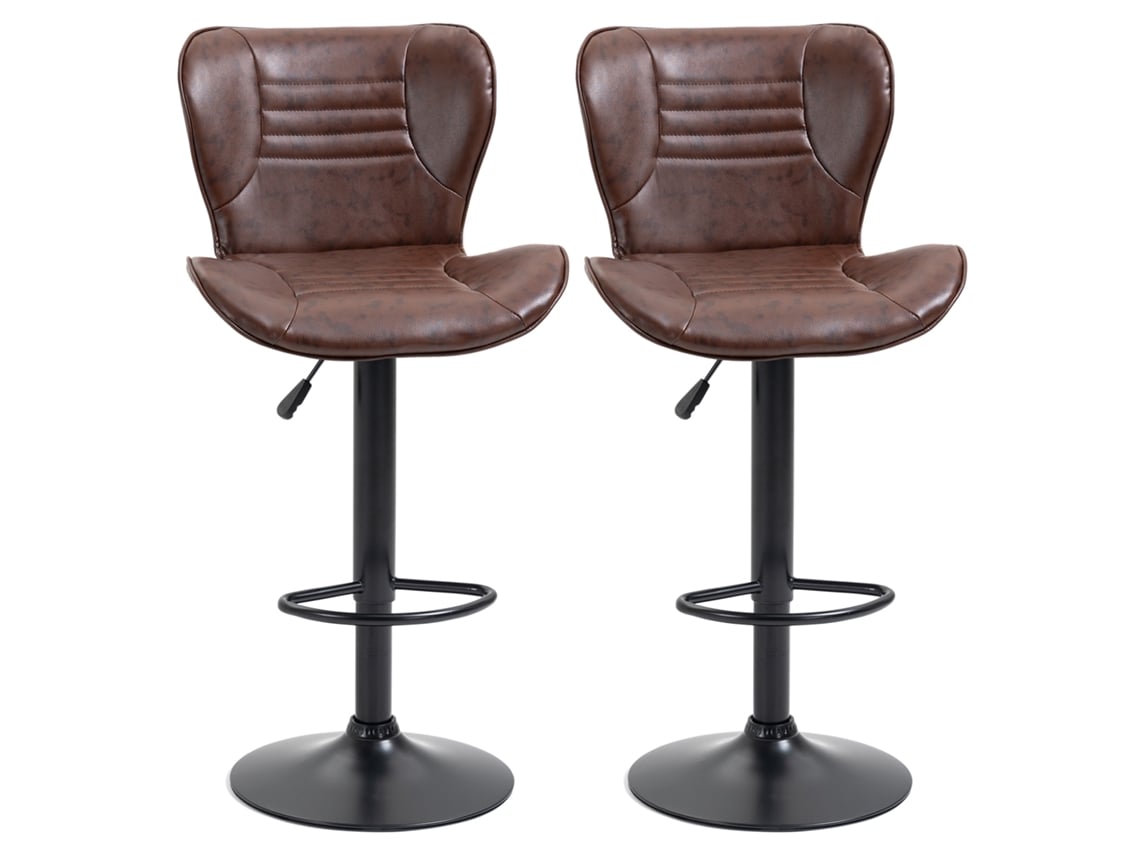 Conjunto de 2 Bancos de Bar Aço, Pu e Espuma Cor Marrom 46.5x54x108 cm Homcom