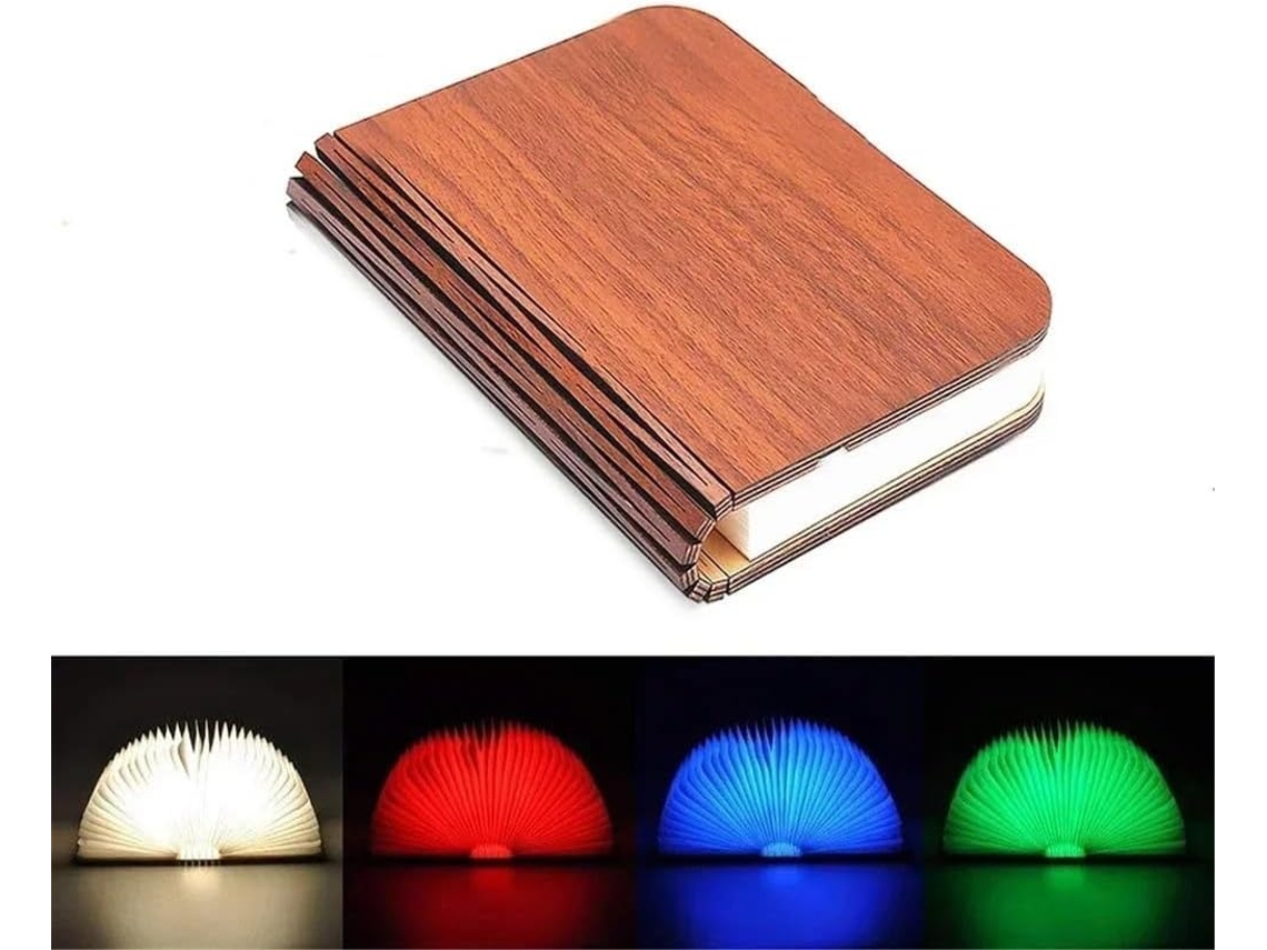 Luminária Noturna Led 3d Dobrável E Criativa, Em Madeira, Com 5 Cores Na Cor Marrom, Recarregável Via Usb Ideal Para