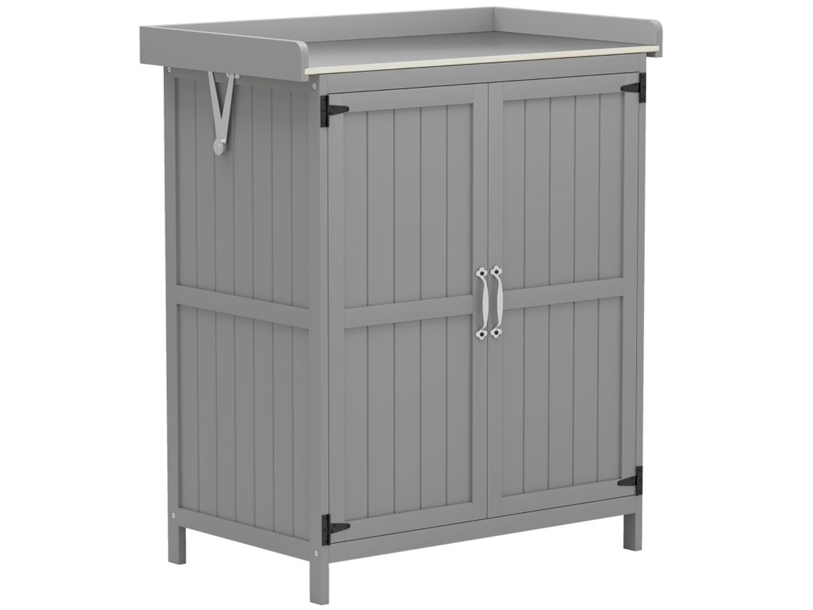 Casinha Jardim Bancada Madeira Aço Inox Portas Cinza VELTRIX