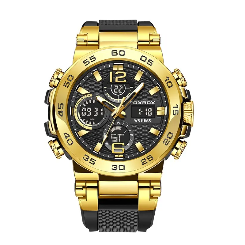 Relógio De Mergulho Elegante (dourado E Preto), Cronógrafo Militar Esportivo À Prova D'água.