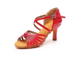 Sapatos de Dança com Salto Alto para Iniciantes e Praticantes Material Pu, Sol Antiderrapante e Confortável Vermelho 7 Cm S/MARCA