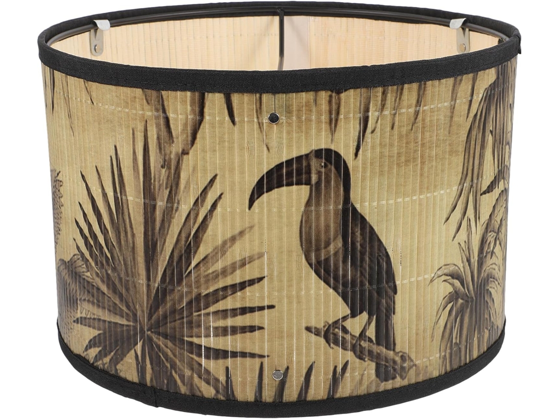 Luminária Pendente Cilíndrica de Bambu Trançado com Estampa de Pássaros, Estilo Vintage Europeu, Adequada para Substituição. SFUSHOS