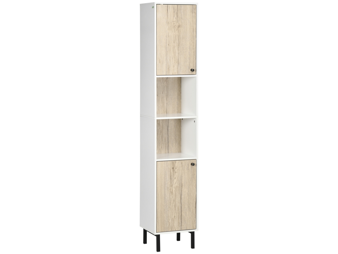 Coluna do Banheiro com 6 Compartimentos para Chuveiro e Vaso Sanitário Quarto Estilo Moderno 31,5x30x169 Cm Branco e Carvalho Ge
