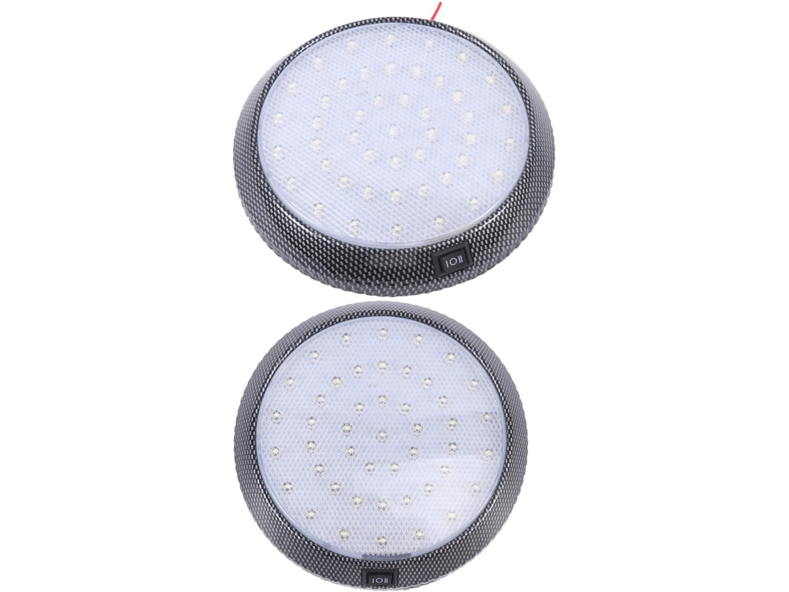 Luminária de teto redonda para carro, conjunto de 2 peças, em plástico, com LED branco.