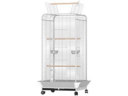 Gaiola Para Pássaros Para Papagaios Com Rodas Poleiros Comedouro E Bandeja Amovível 79x73x146 Cm Cinza Claro
