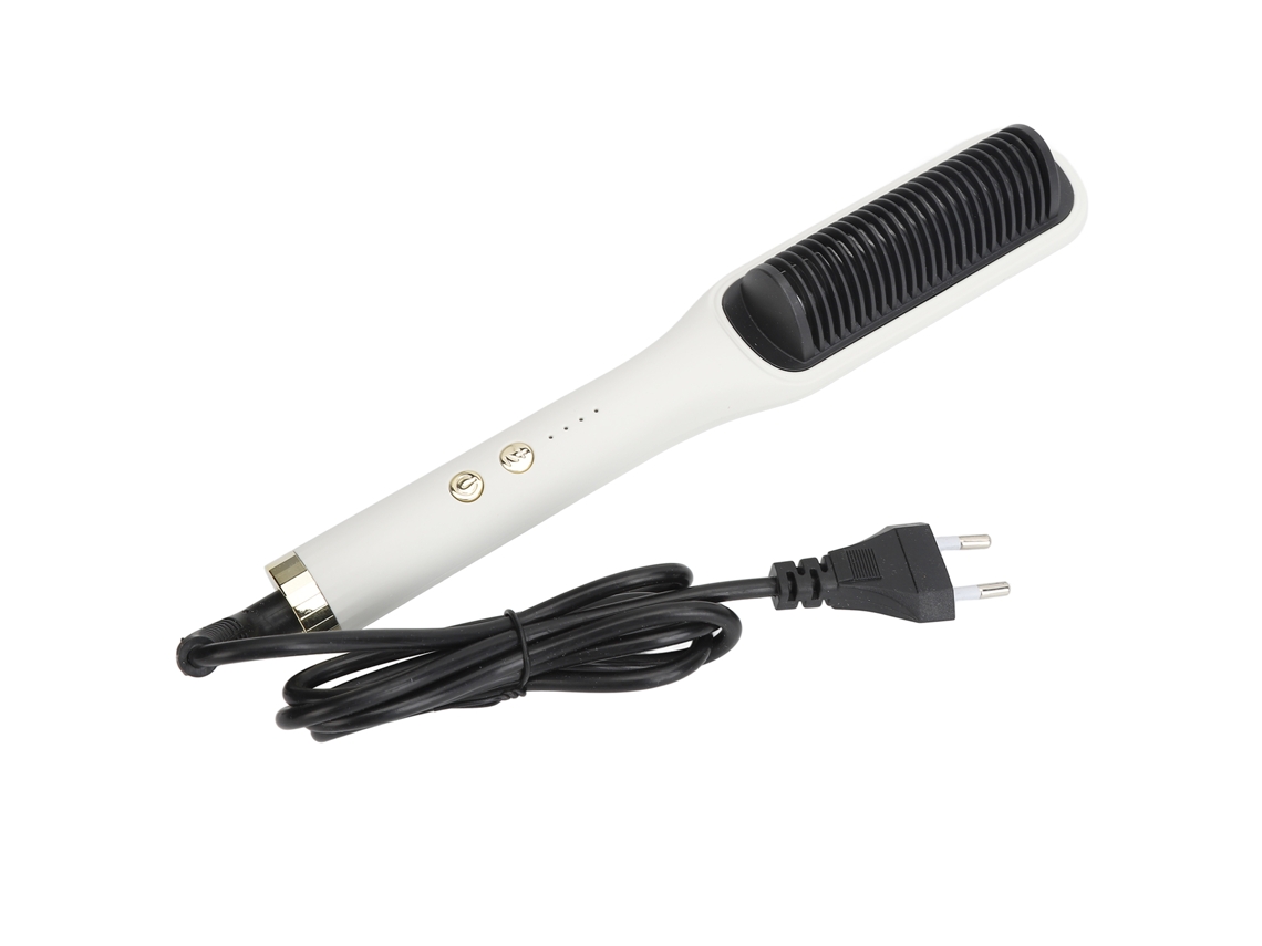 Escova De Alisamento Elétrico Com Aquecimento Rápido Ajustável De Temperatura 2 Em 1 Para Cabelo Liso E Cacheado 110-240v Plugue Eu
