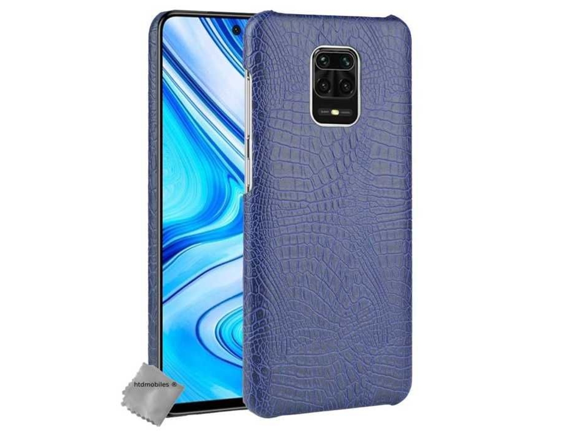 Capa Dura De Couro De Crocodilo Falso Para Xiaomi Redmi Note 9 Pro Vidro Temperado - Azul Escuro