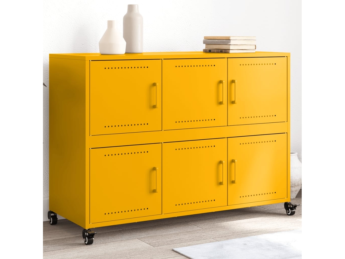Vidaxl Aparador 100,5x39x72 Cm Aço Amarelo Mostarda
