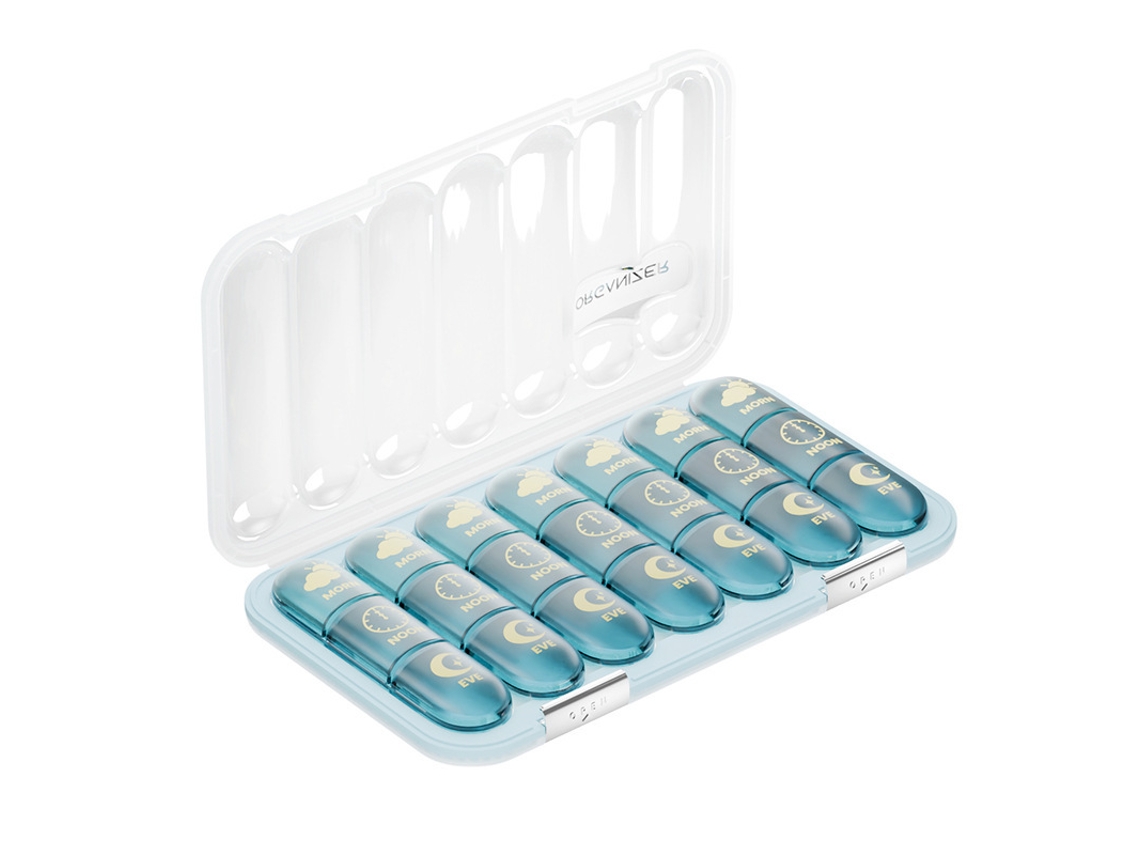 Organizador Semanal De Comprimidos Eifson 21 Células 3 Vezes Ao Dia Sem Bpa (azul Transparente)