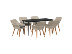 Vidaxl Conjunto De Jantar Para Jardim 7 Unid. Cinzento-claro Vime Pe