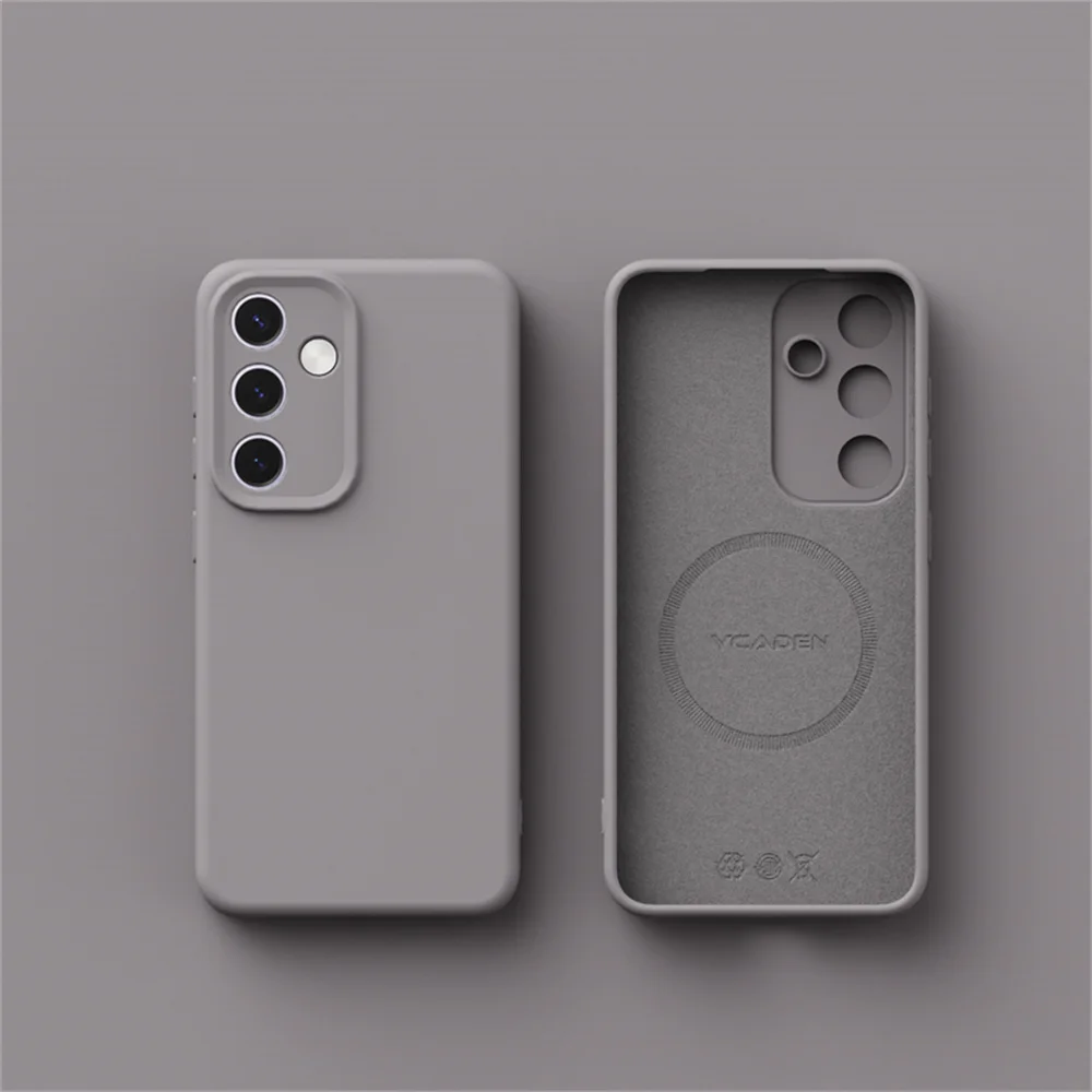 Capa Protetora (cinza) Para Samsung A55 Com Fixação Magnética Em Silicone Líquido